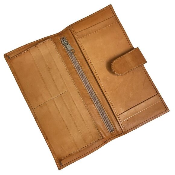 Tan/Orange Floral Faux Leather Large Wallet with Numerous Pockets - Picture 3 of 13